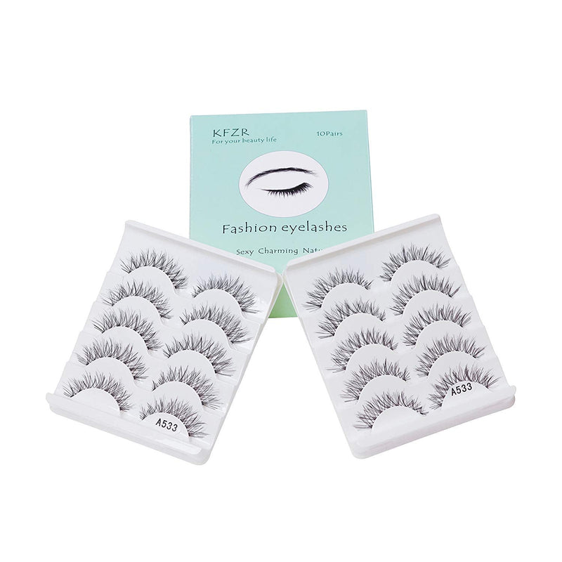 [Australia] - 10 Pairs False Lashes Eyelashes Natural Look Handmade Crisscross 3D Reusable Black 10Pairs A533 