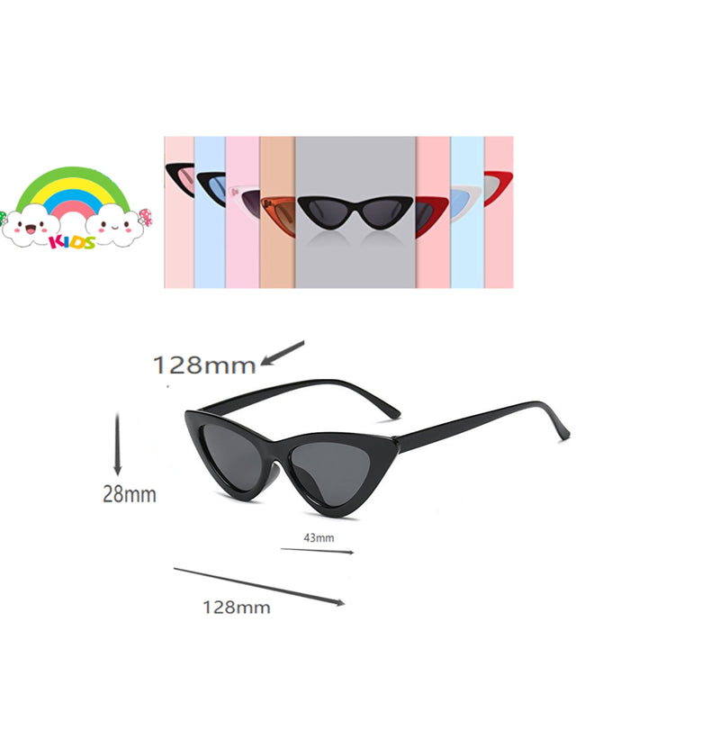 [Australia] - FOURCHEN Retro Vintage Narrow Cat Eye Sunglasses for kids Clout Goggles Plastic Frame Black 