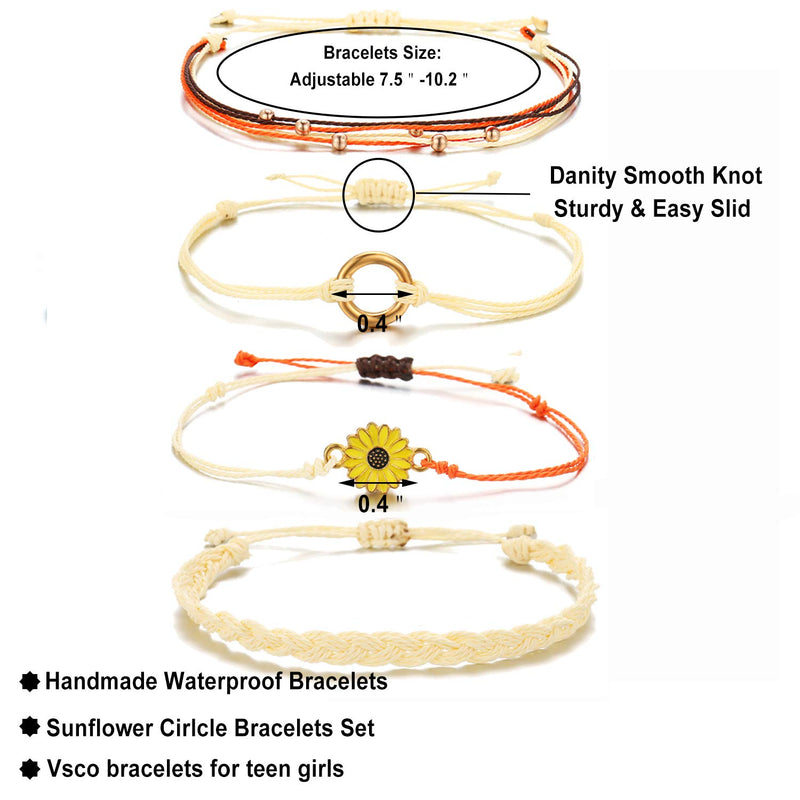 [Australia] - 14 Pieces Bracelets for Teen Girls Wave Strand Anklet Bracelets Set,Handmade Cute Sunflower Adjustable Braided Rope Bracelet Bohemian Beach Friendship Jewelry Christmas Gifts Feature Sunflower Set 