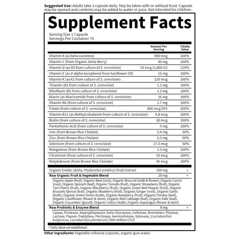 [Australia] - Garden of Life Vitamin Code Raw One Once Daily Multivitamin Capsules, Fruits, Veggies, Probiotics for Womens Health, Vegetarian, Gluten Free, 75 Count 75 Count (Pack of 1) 