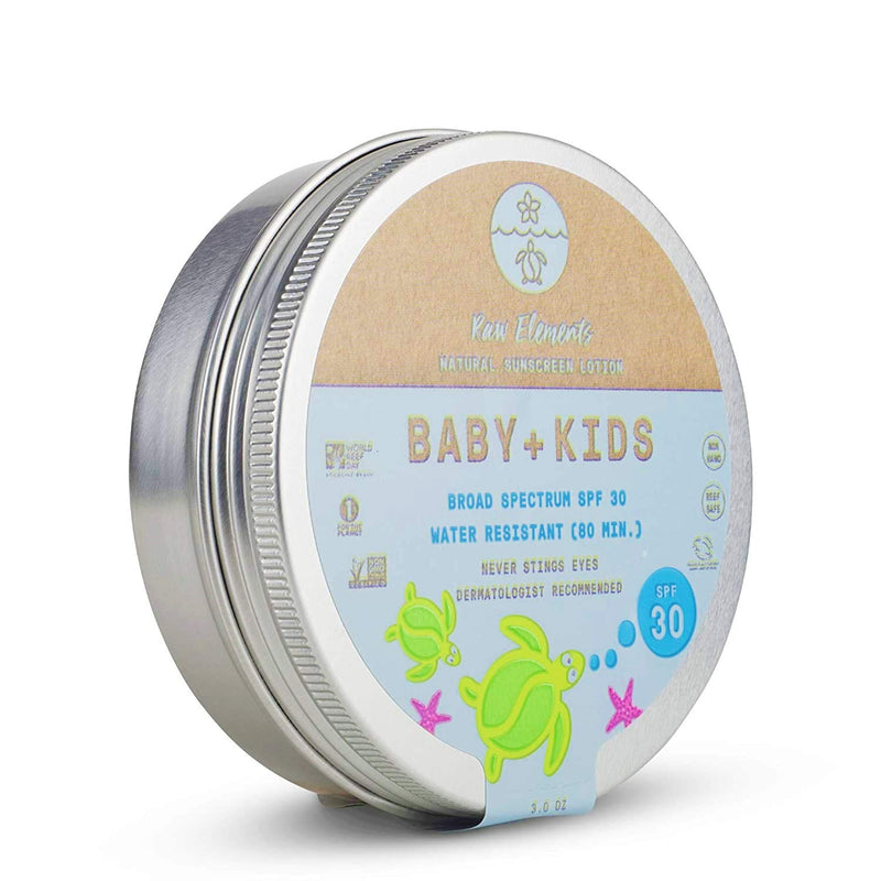 [Australia] - Raw Elements Baby + Kids SPF 30 Organic Sunscreen Lotion Non-Nano Zinc Oxide, Reef-Safe, Cruelty-Free, Gentle and Moisturizing, Zero Waste Tin, 3oz 