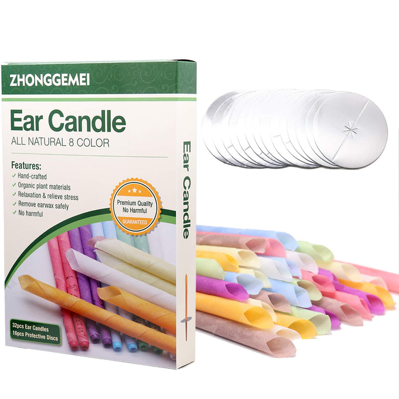 [Australia] - 32pcs Ear Candle for Aromatherapy, Natural Pure Beeswax Ear Candle Remove Ear Wax, with 16 Protective Disks 