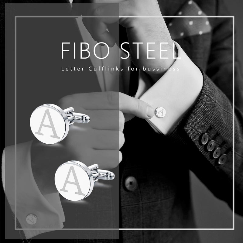 [Australia] - FIBO STEEL 4 Pairs Mens Initial Letter Shirts Cufflinks Engraved Shirt Cufflink Alphabet Set Fashion Dazzle Tuxedo Cufflinks Business Wedding A 