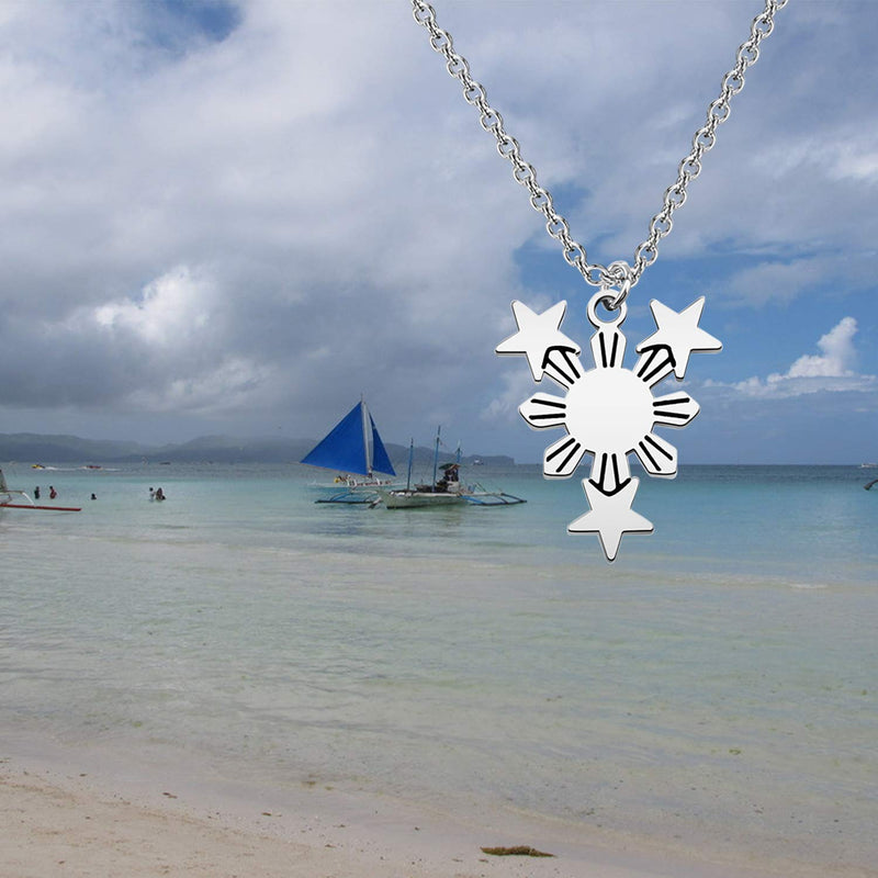 [Australia] - bobauna Philippine Sun Star Flag Necklace Filipina Philippine Pride Jewelry Gift For Filipino Family Friend Philippine flag necklace 