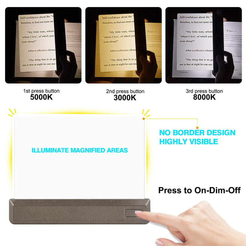 [Australia] - HONGUT Rechargeable Full Page Magnifier, Ultra Bright 12 LEDs Handheld Magnifying Glass with Cool/Warm White Light, Adjustable Brightness Illunimated Magnifier for Eye-Care, Reading Small Prints 