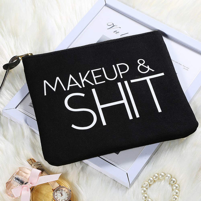 [Australia] - SHERWAY Funny Makeup Bags, Quote Cosmetic Zipper Pouch, Cute Christmas Gift Birthday Gift for Girls Women Sisters Friends (Black, 8 x 9.5 inch) 