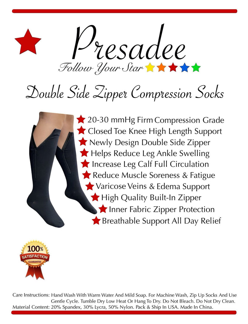 [Australia] - Presadee Double Side Zipper 20-30 mmHg Firm Compression Calf Leg Closed Toe Sock (Small-Medium, Black) Small-Medium 