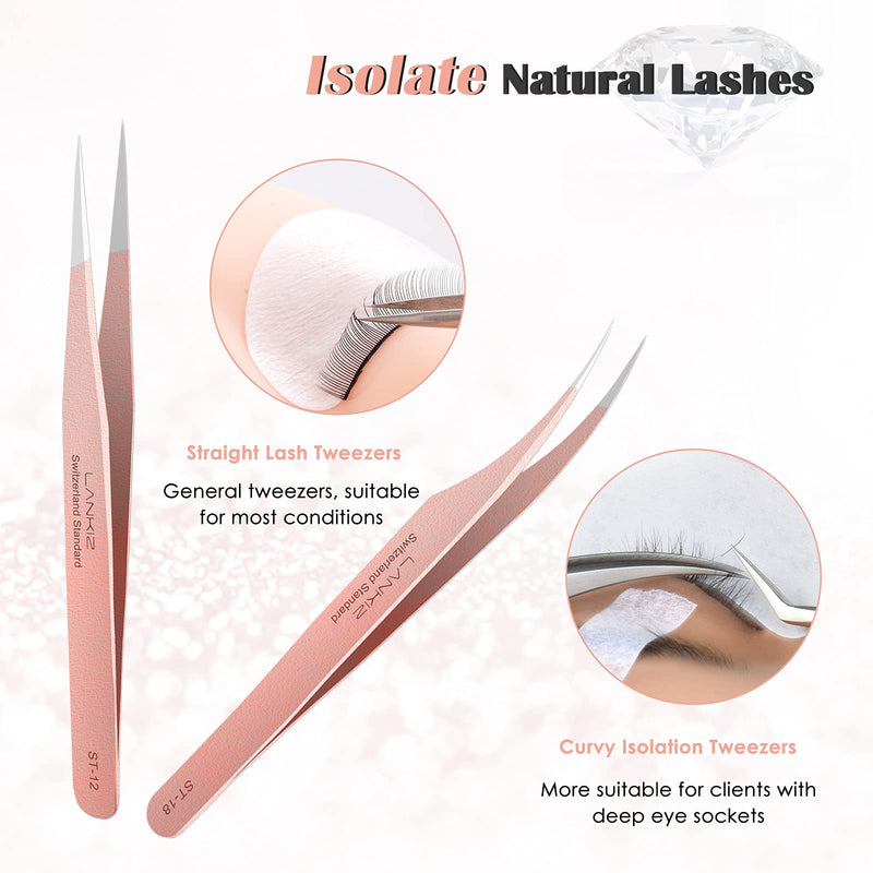[Australia] - LANKIZ Eyelash Extension Tweezers Set 5 PCS for Volume Lash Extensions Stainless Steel Eyelash Tweezers for Extensions-Rose Gold Rose Gold 