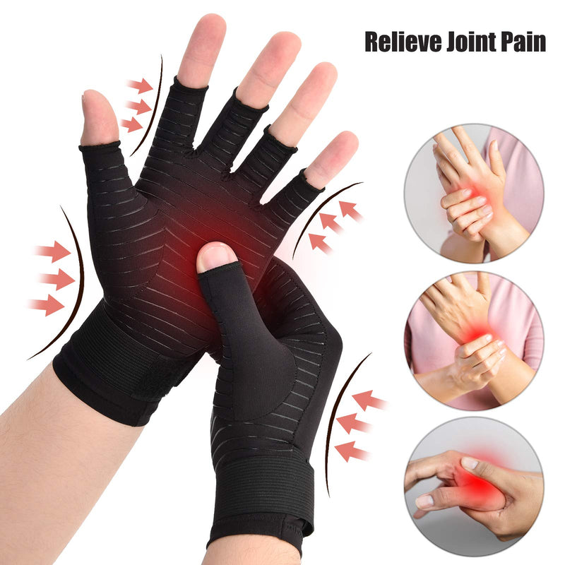 [Australia] - Copper Wrist Compression Arthritis Gloves (1 Pair), Wrist Support Brace Fingerless Glove with Adjustable Strap, Comfortable Carpal Tunnel Sleeve for Hand Finger Wrist Relieve Pain for Women and Men Small 