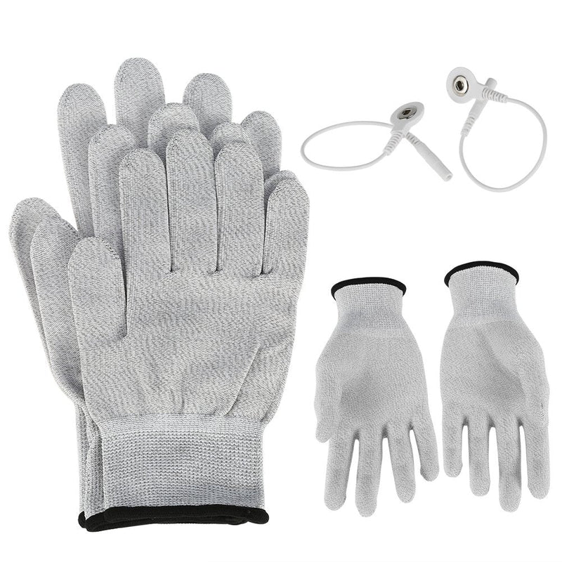 [Australia] - Conductive Glove, 1 Pair Conductive Electrode Massage Gloves Electrode Hand Gloves with Electrode Pads Lead Wires Medium (2 Count) 