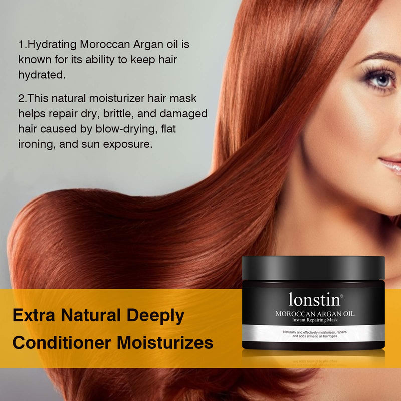 [Australia] - Hair Mask (300ml), lonstin Deep Conditioner Hair Treatment Mask, Moroccan Argan Oil Instant Repairing Mask for Dry Damaged Hair, Curly, Bleached Hair, Reduce split ends & Frizzy Control, 10.1Fl.Oz 