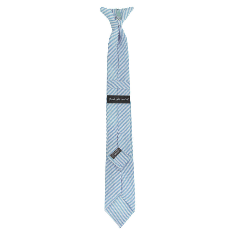 [Australia] - Jacob Alexander Boys' 14 inch Clip-On Seersucker Striped Pattern Neck Tie Baby Blue 