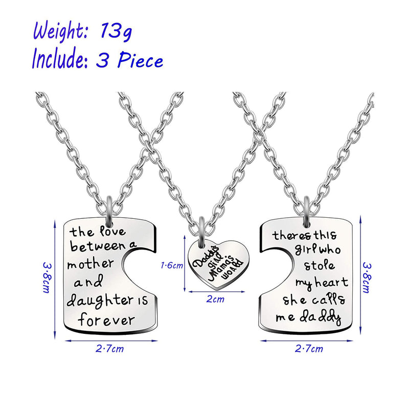 [Australia] - AGR8T 3pcs Key Chain Pendant Necklace Set Daddy's Girl Mama's World Mother Daughter Father Family Jewelry 