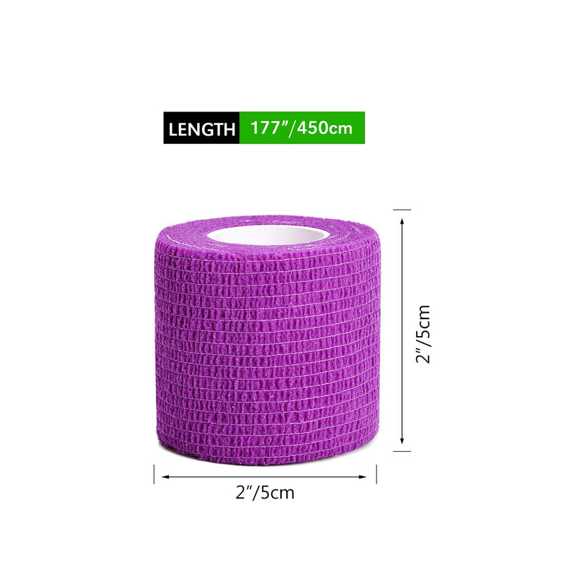 [Australia] - TOBWOLF 12PCS Self Adhesive Cohesive Bandage, 2"x5yd / 5cmx4.5m Elastic Cohesive Bandage Wrap Gauze, Breathable Medical First Aid Tape for Wrist, Ankle, Knee, Leg Sprains & Swelling - Purple 2x180 Inch (Pack of 12) 