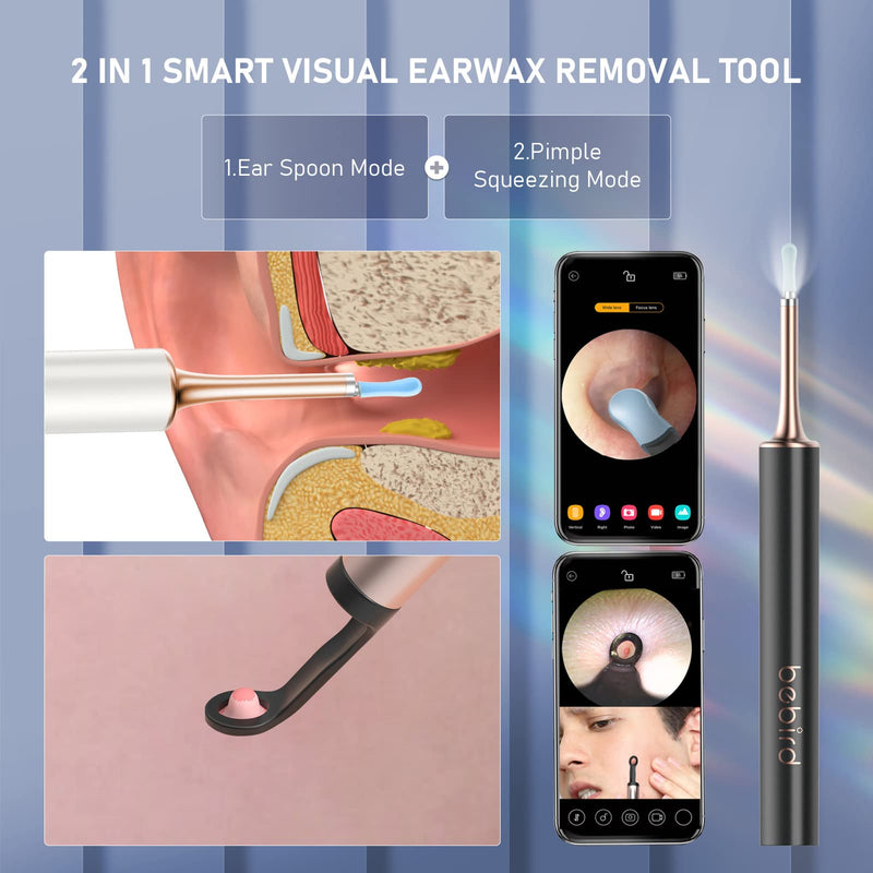 [Australia] - BEBIRD T15 Ear Wax Removal Tool, Ear Cleaner with Camera, Squeeze Acne Tool（Inside The Top Cover Cap), Wireless Otoscope Compatible with iPhone, iPad, Android Phones for Adult & Kids White 