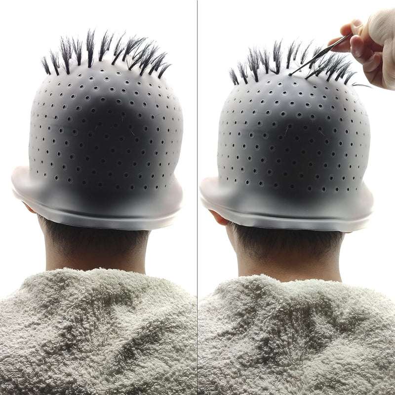 [Australia] - Holes Opened Highlight Cap Frosting Cap Tipping Cap Streaking Cap Silicone Hair Highlighting Cap for Highlights DIY Hair Coloring Hat Dyeing Salon at Home Reusable Highlighting Cap and Hook Kit White 