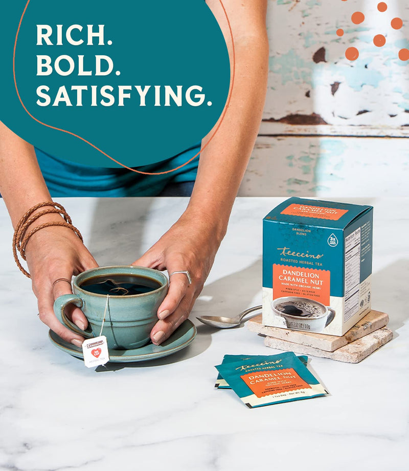 [Australia] - Teeccino Dandelion Tea – Caramel Nut – Rich & Roasted Herbal Tea That’s Caffeine Free & Prebiotic with Detoxifying Dandelion Root, 10 Tea Bags 