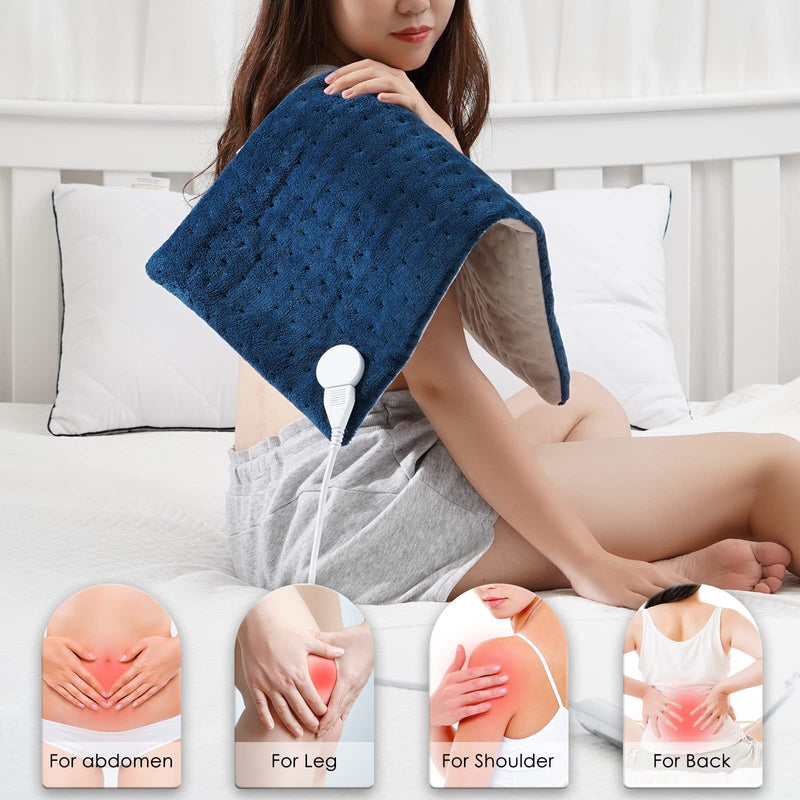 [Australia] - Heated Pad, Electric Heating Pad for Neck/Shoulder/Back/Knee, Heat Option of 6 Levels and Timer Settings Auto Shut Off, Wasbhable, 12" x 24" Blue 