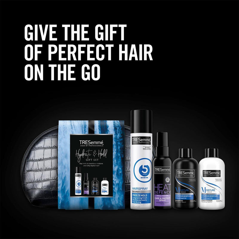 [Australia] - Tresemme Perfect Hair On-The-Go including Freeze Hold Hairspray with a small faux croc black wash bag Festive Gift Set for Women 4 piece 