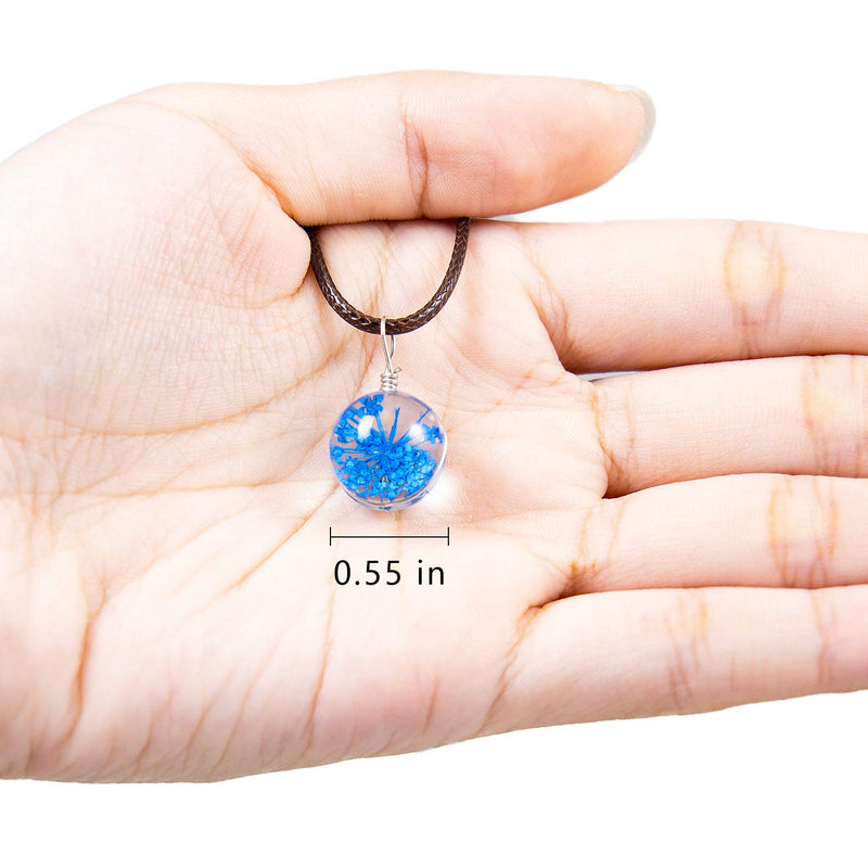 [Australia] - Pavaruni Real Flower Pendant 2 Pack Handmade Glass Necklace Original Gift Pressed Flower Cherry blossoms_Light Blue 