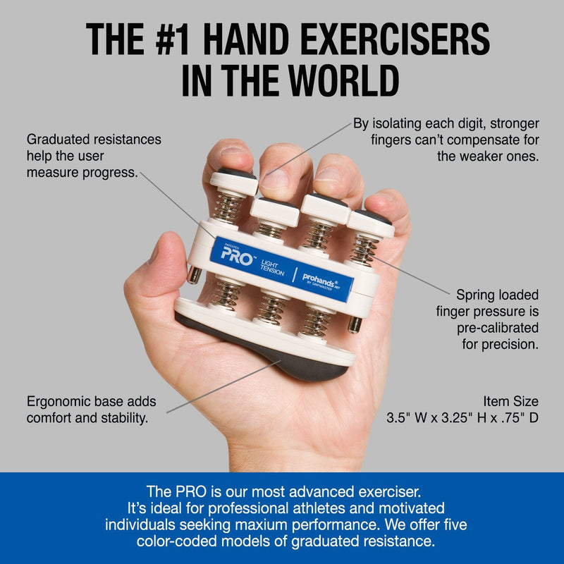 [Australia] - PROHANDS PRO Hand Exerciser, Finger Exerciser (Hand Grip Strengthener), Spring-Loaded, Finger-Piston System, Isolate and Exercise Each Finger 5 lb (Light Tension) Blue - Pro 