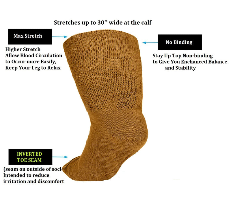 [Australia] - 3 Pairs of Super Wide Socks for Lymphedema - Bariatric Sock Oversized Sock Stretches up to 30'' extra wide socks (Mustard, XXX-Large-3X-Large-Big) Mustard 