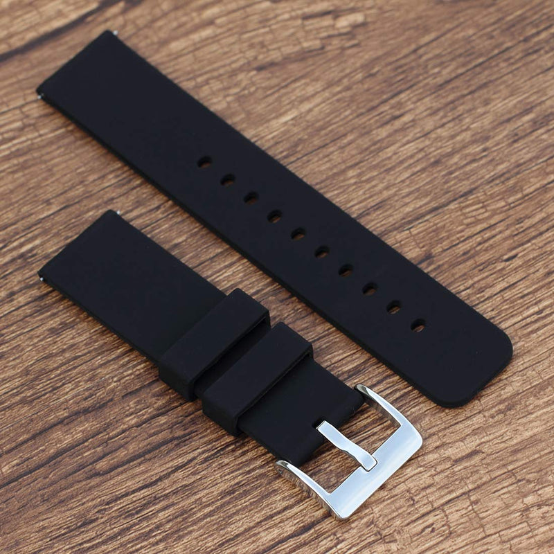 [Australia] - Wellfit Watch Strap, Soft Silicone Quick Release Watch Band, Stainless Steel Buckle, Choose Color & Width,18mm, 20mm, 22mm, Silky Smooth Rubber Watch Bands 18MM Black 