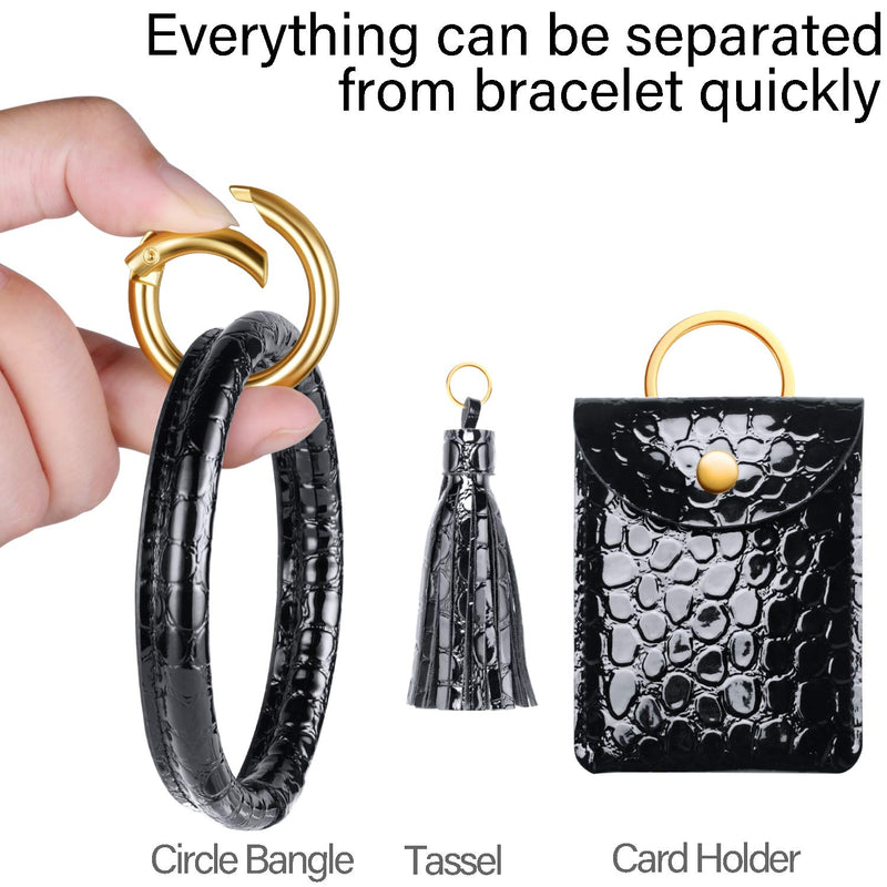 [Australia] - Adorve Key Chain Ring Bracelets Card Holder - Keychain Bangle Wristlet Women Black 