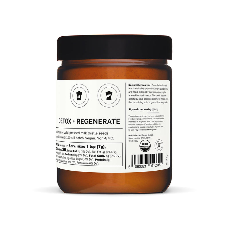 [Australia] - 100% Organic Milk Thistle Powder 120g - Cold-Pressed from 100% Milk Thistle Seeds - Rich in Silymarin - Cleanse and Detox - Straight from Farm - Raw Vegan - Non-GMO - Recyclable Glass Jar 