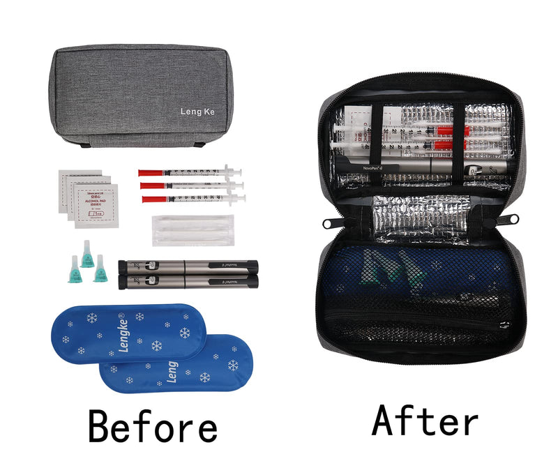 [Australia] - Insulin Cooling Case Pack,Travel Medicine Organizer,Portable Diabetic Supplies Cooler Handy Bag Pouch with 2 Ice Gel Pack (Grey) Grey 