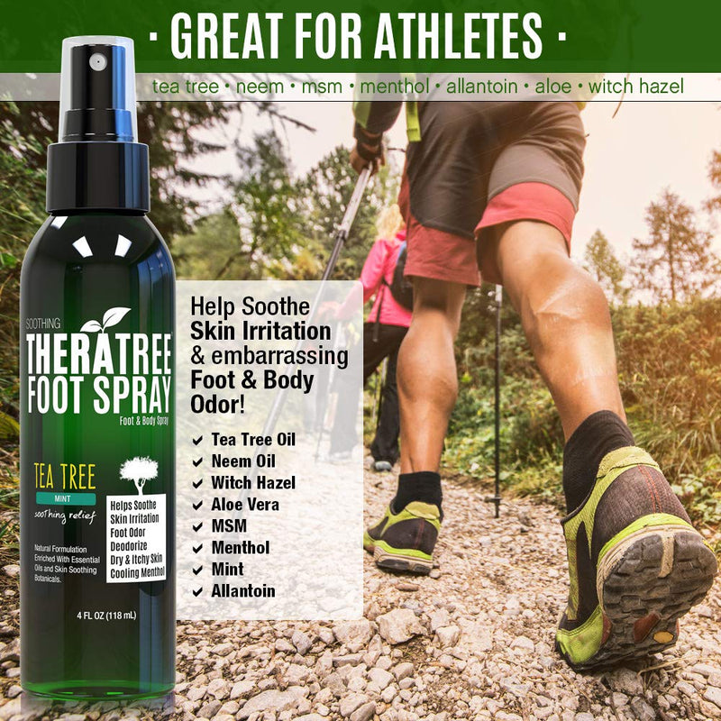 [Australia] - TheraTree Foot Spray for Shoe & Foot Odor with Tea Tree, Neem, MSM & Menthol for Soothing Skin Irritation. Great for Athletes. 