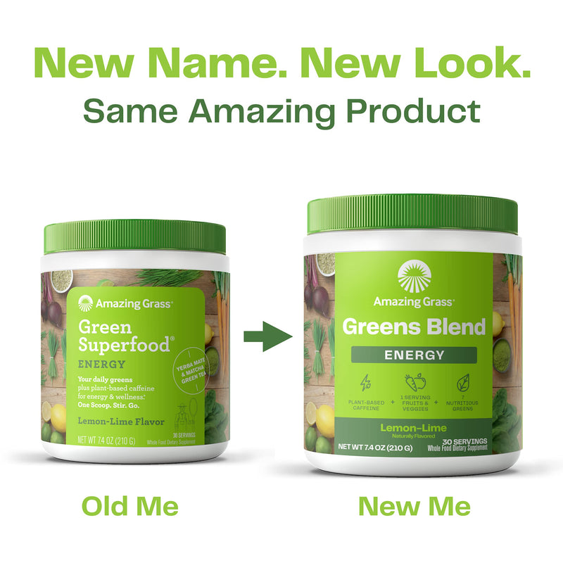 [Australia] - Amazing Grass Greens Blend Energy: Smoothie Mix, Super Greens Powder & Plant Based Caffeine with Matcha Green Tea & Beet Root Powder, Lemon Lime, 30 Servings (Packaging May Vary) 30 Servings (Pack of 1) 