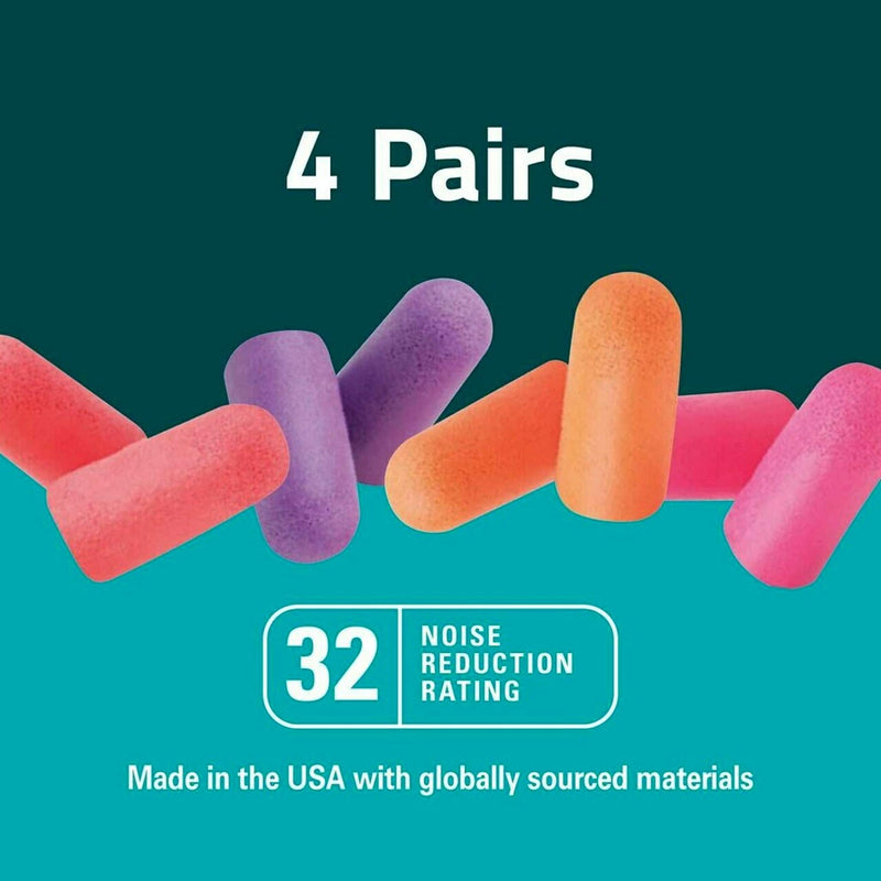 [Australia] - 3M Disposable Earplugs, Hearing Protection for Events & Concerts, Mutli-Color, 32 NRR, 4-Pairs 