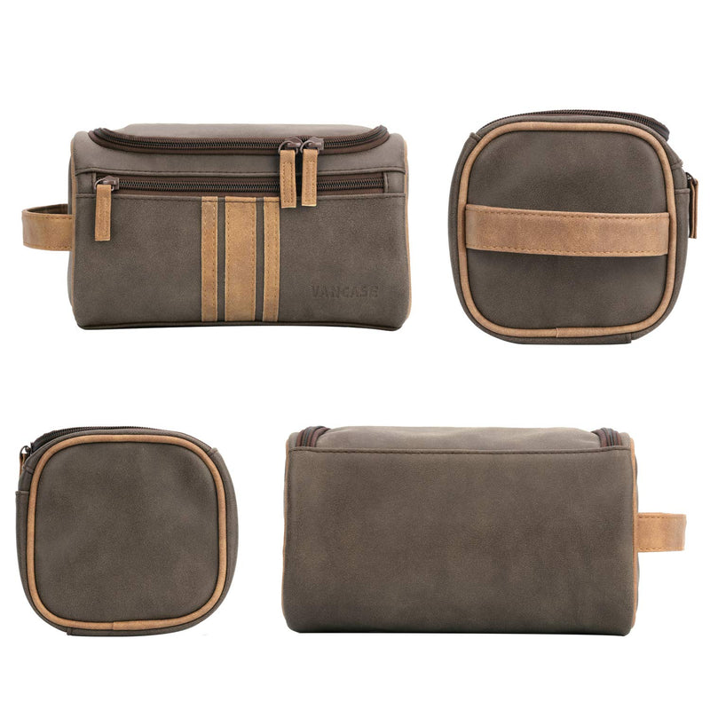 [Australia] - Vancase Toiletry Bag for Men Vintage Leather Dopp Kit Hanging Shaving Bag Portable Bathroom Shower Organizer for Travel Accessories Brown 