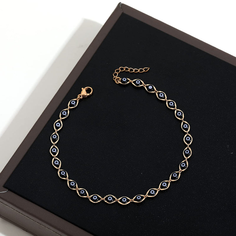 [Australia] - Sloong Evil Eye Anklet Bracelet for Women Girls 14K Gold Plated Beach Foot Anklet Bracelet Summer Jewelry Beads Anklet Set, Adjustabe Size Black 