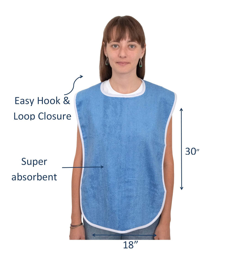 [Australia] - 3 Pack Elaine Karen Premium Adult Bibs - bibs for adults Men, Women; Eating Cloth for Elderly Seniors and Disabled, Adjustable, Terry bib Clothing Protectors, Machine Washable, Blue 3 Count (Pack of 1) 