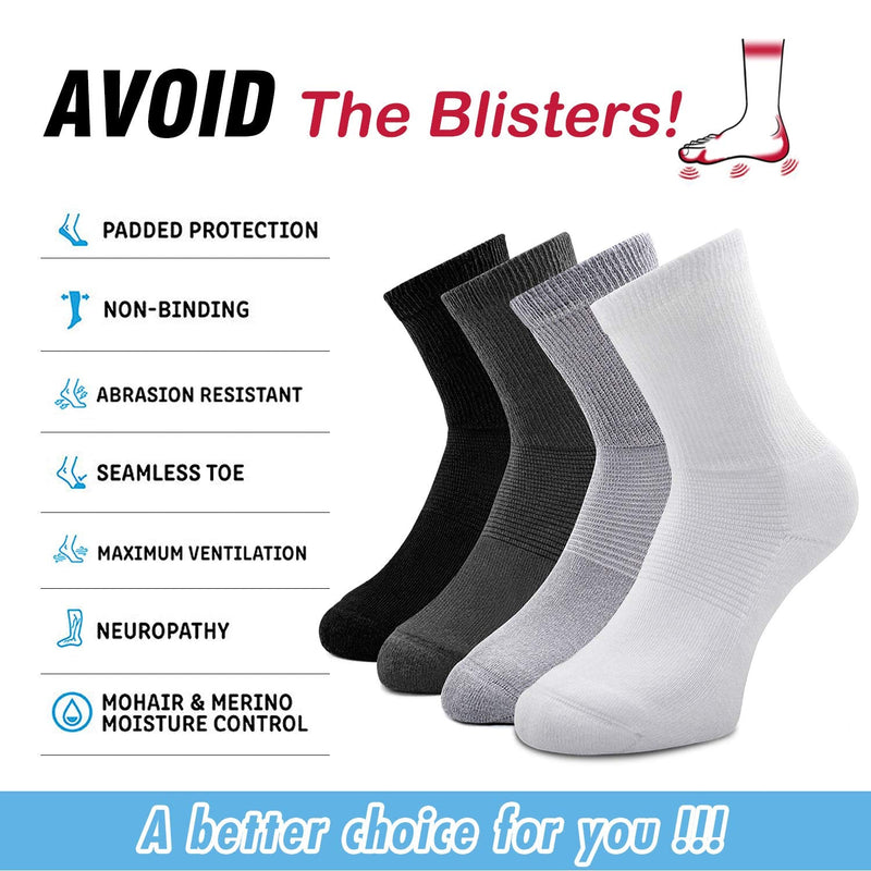 [Australia] - Busy Socks 4 Pack Non-binding Diabetic Socks for Men Women, Loose Top Crew Cotton Thick Cushion Socks 4 Pairs Light Gray Large-X-Large 