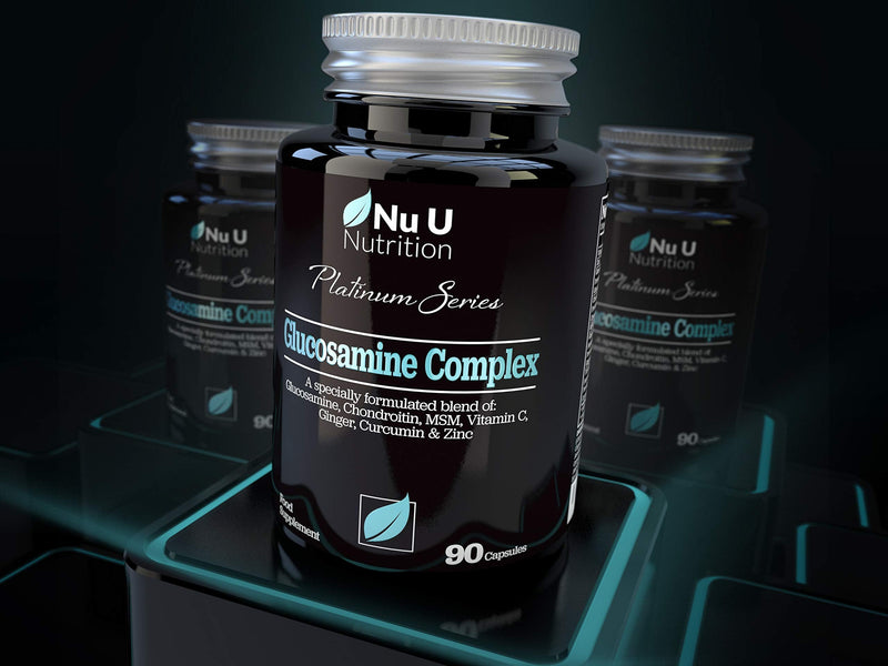 [Australia] - Glucosamine and Chondroitin, MSM, Vitamin C, Ginger, Turmeric Curcumin & Zinc | 90 Glucosamine Sulphate Capsules | Platinum Series by Nu U Nutrition Made in The UK 