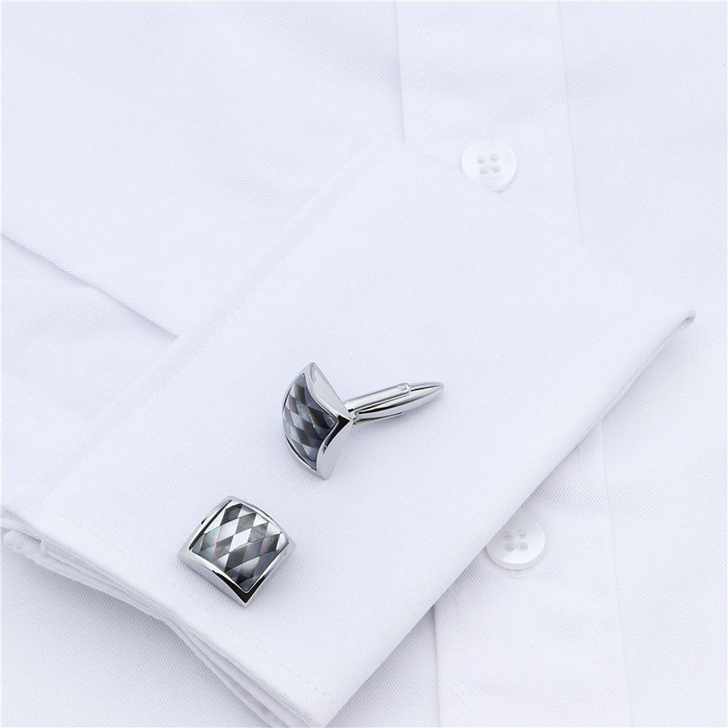 [Australia] - HAWSON Mother of Pearl Cufflinks for Mens Shirt French Cuff - Wedding Business Gift for Him Silver/black 