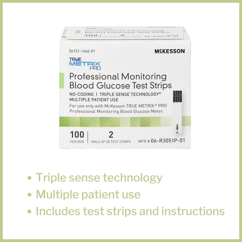[Australia] - McKesson TRUE METRIX PRO Professional Monitoring Blood Glucose Test Strips - No Coding, Triple Sense Technology, Multiple Patient Use - Vials of Strips, 100 Strips, 1 Pack (100 ct) 