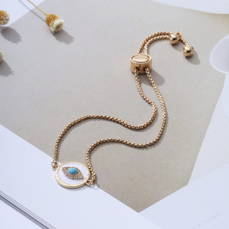 [Australia] - Apsvo Dainty Silver/Gold Evil Eye Bracelets for Women Girls Adjustable Slide Chain Cubic Zirconia Jewelry Evil Eyes 1 -Gold 
