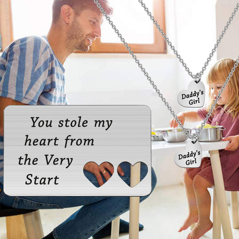 [Australia] - Zuo Bao Father and Daughter Jewelry Set You Stole My Heart from The Very Start Daddy’s Girl Necklace Dog Tag Keychain Set Daughter Gift Stole Heart Card 2 