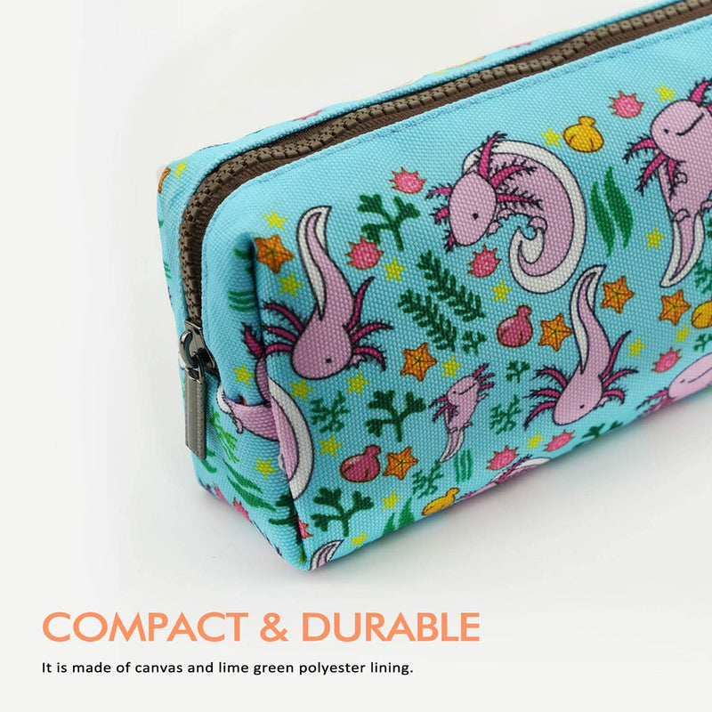 [Australia] - LParkin Axolotl Canvas Pencil Case Pen Bag Pouch Stationary Case Makeup Cosmetic Bag Gadget Bag Gift Kawaii Pencil Box Blue 