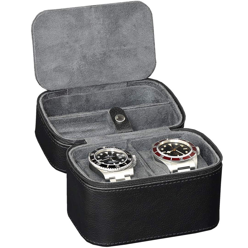 [Australia] - 2 Watch Travel Case Storage Organizer for 2 Watches | Tough Portable Protection w/Zipper Fits All Wristwatches & Smart Watches Up to 50mm Black/Grey 