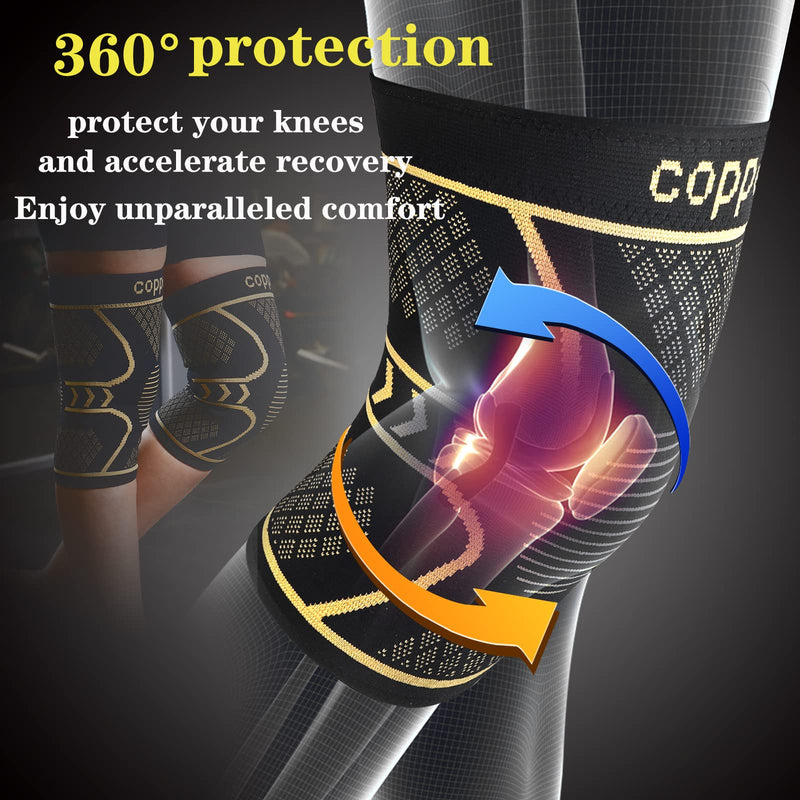 [Australia] - Copper Knee Braces for Knee Pain 2 Pack, Knee Compression Sleeve Support for Men and Women, Medical Grade Knee Pads for Running, Hiking, Working, Arthritis, ACL, Meniscus Tear, Joint Pain Relief Black+copper Medium 