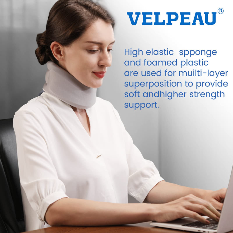 [Australia] - VELPEAU Neck Brace for Neck Pain and Support - Soft Cervical Collar for Sleeping - Vertebrae Whiplash Wrap Aligns,Stabilizes & Relieves Pressure in Spine for Women & Men (Stabilized, Grey, Small 3.5″) 3.5 Inch (Pack of 1) S 