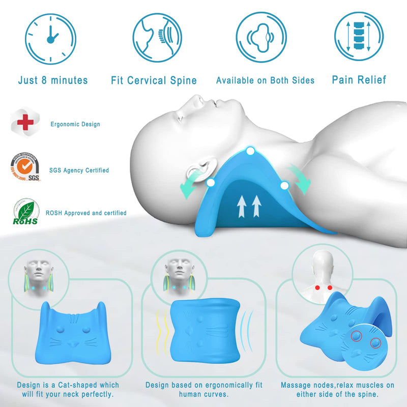 [Australia] - Neck Stretcher for Neck Pain Relief,Cervical Traction Device Pillow,Neck and Shoulder Relaxer for TMJ Pain Relief and Cervical Spine Alignment,Chiropractic Pillow Neck Posture Corrector Blue 