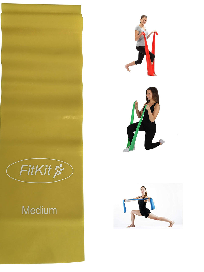 [Australia] - FitKit Resistance Exercise Band - 2M - 4 Resistance Options – Pilates, Yoga, Rehab, Stretching, Strength Training 2. 2M Yellow - Medium x1 