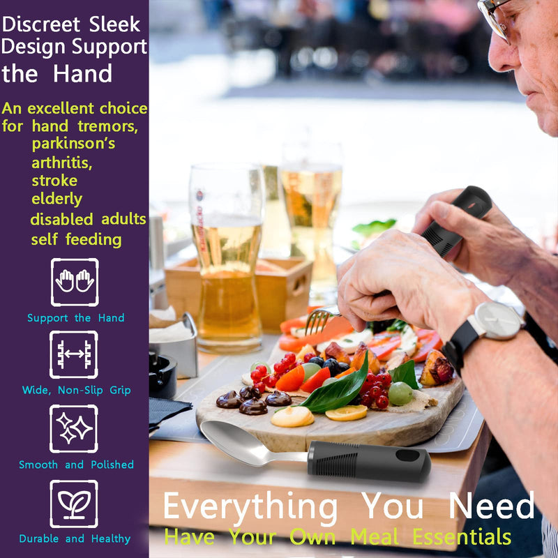 [Australia] - PKPKAUT Medium Weighted Utensils for Hand Tremors Silverware Set, Adaptive Utensils for Parkinsons Patients Arthritic Hands, Built Up Handicap Parkinsons Utensils for Adults Elderly Disabled People 4-Pcs Tote Bag 