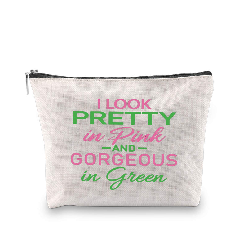 [Australia] - JXGZSO I Look Pretty in Pink And Gorgeous in Green Make Up Bag Graduation Gift For Sorority Sister (Pretty in Pink White) Pretty in Pink White 